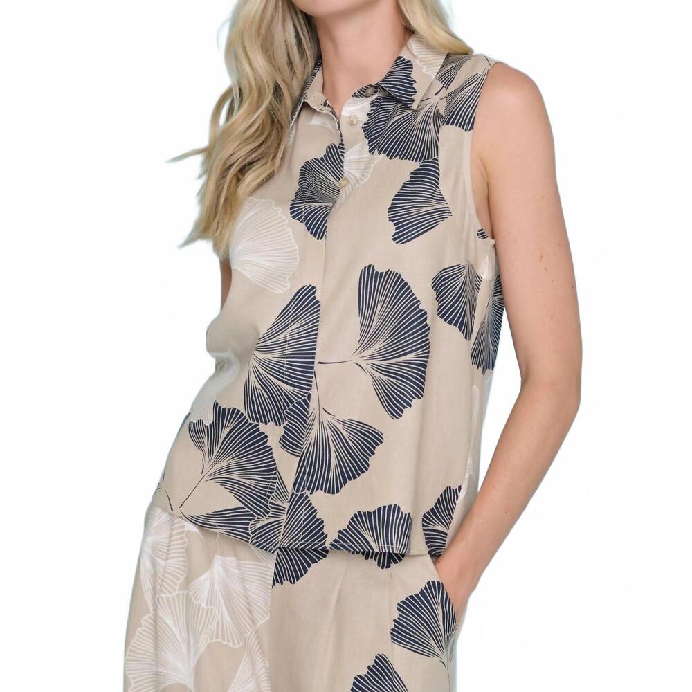 NEW PICADILLY coastal ginkgo breeze sleeveless top in sand